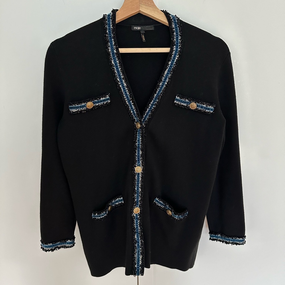MAJE  Mystere Tweed-trimmed Cardigan size 1